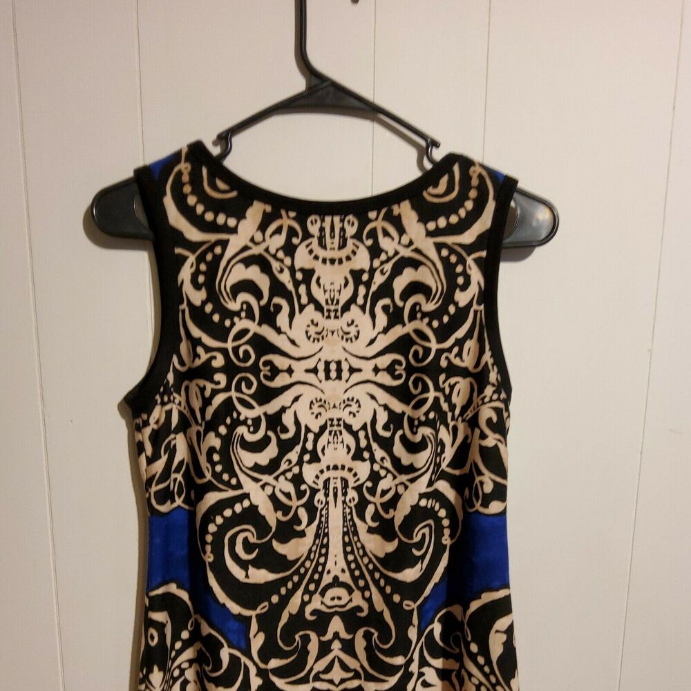 DONNA MORGAN WOMENS BLACK, TAN & BLUE SWIRL PATTERN DRESS SZ 4 - Picture 3 of 5